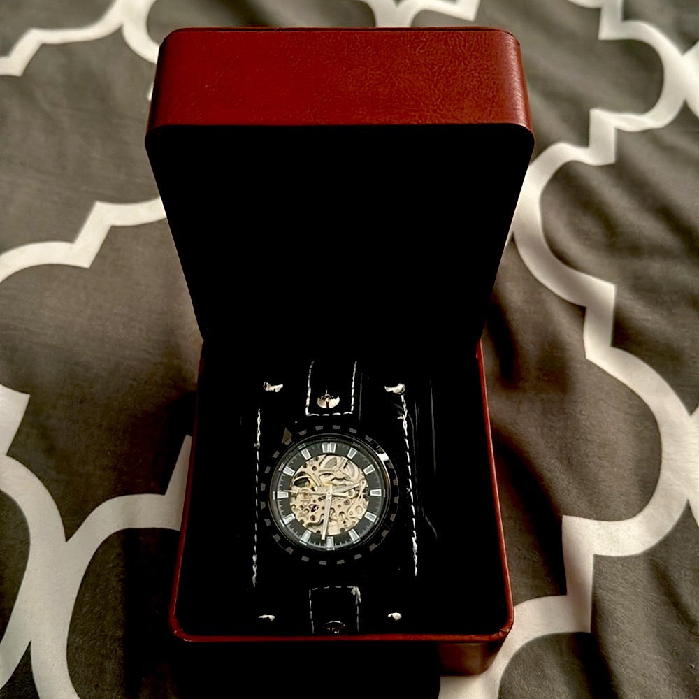 Leather cuff watch